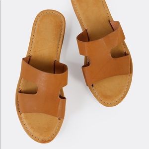 SHEIN // Tan Faux Leather Sandals